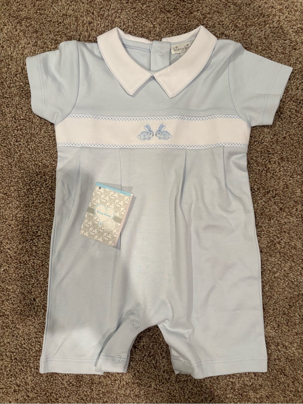 Kissy Kissy Pale Blue Romper with White Peter Pan Collar